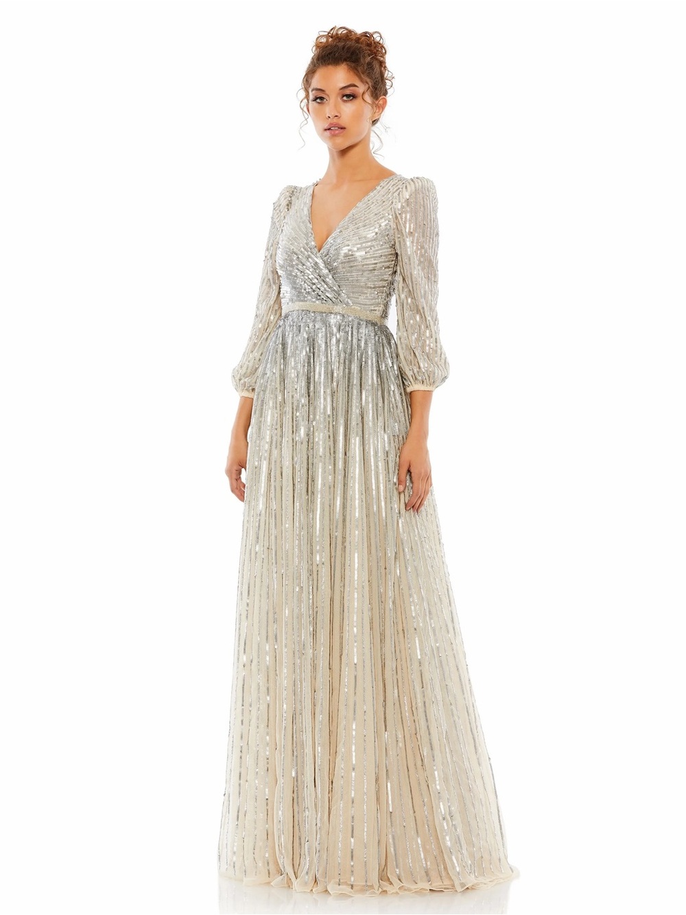 Mac Duggal 5509 Sequined Wrap Over 3/4 Sleeve Gown Size 6